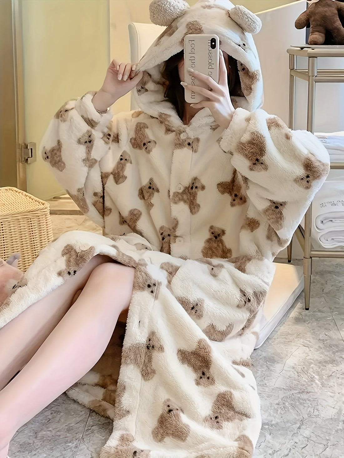 Women's Cozy Bear Hooded Pajama Robe