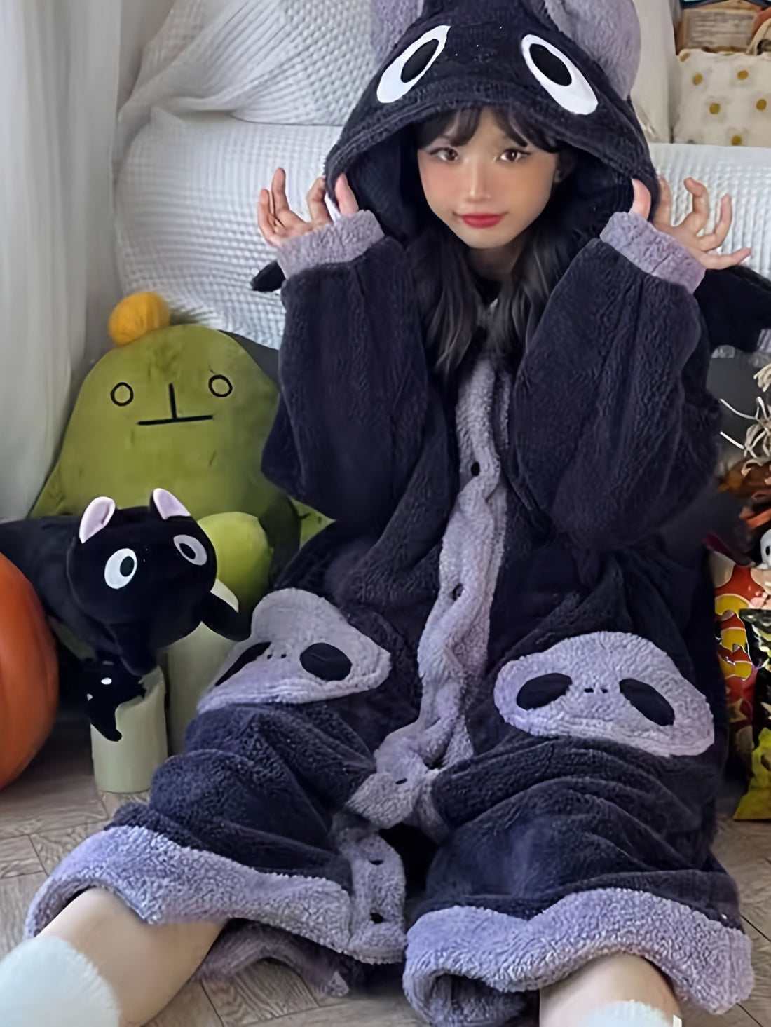 Cute Cartoon Fleece Hooded Night Robe for Women