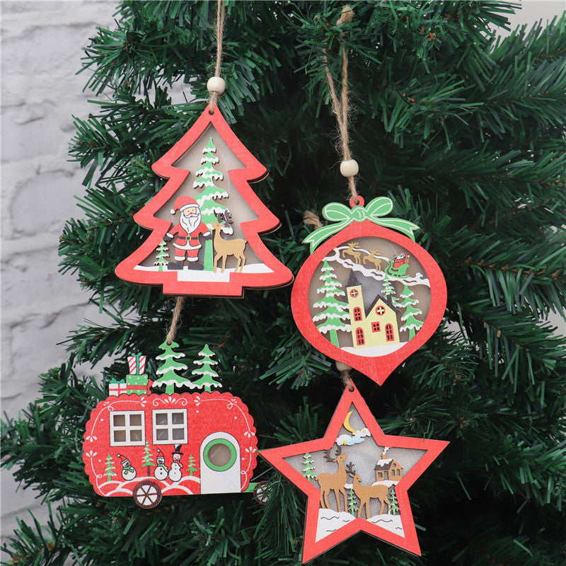 Christmas Decorations Hollow Wooden Pendant